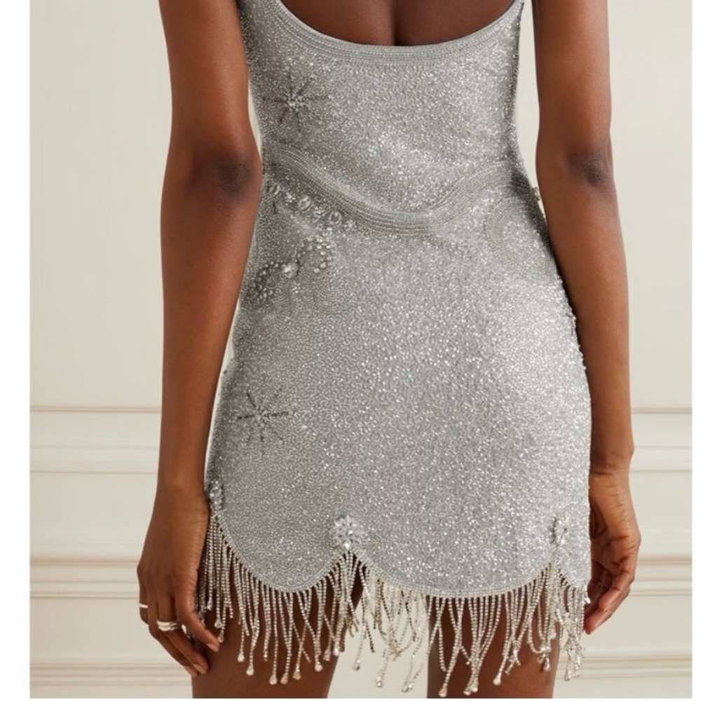 Clio Peppiatt Charms Silver Beaded Fringe Mini Dress Size S - Picture 2 of 8